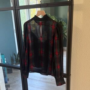 J. Crew Tartan Plaid Sheer Festive Holiday Blouse